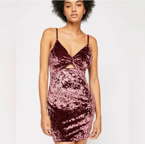 FREE PEOPLE Come Together Pink Velour Peekabo Cutout Cami Bodycon Mini Dress - Picture 2 of 9